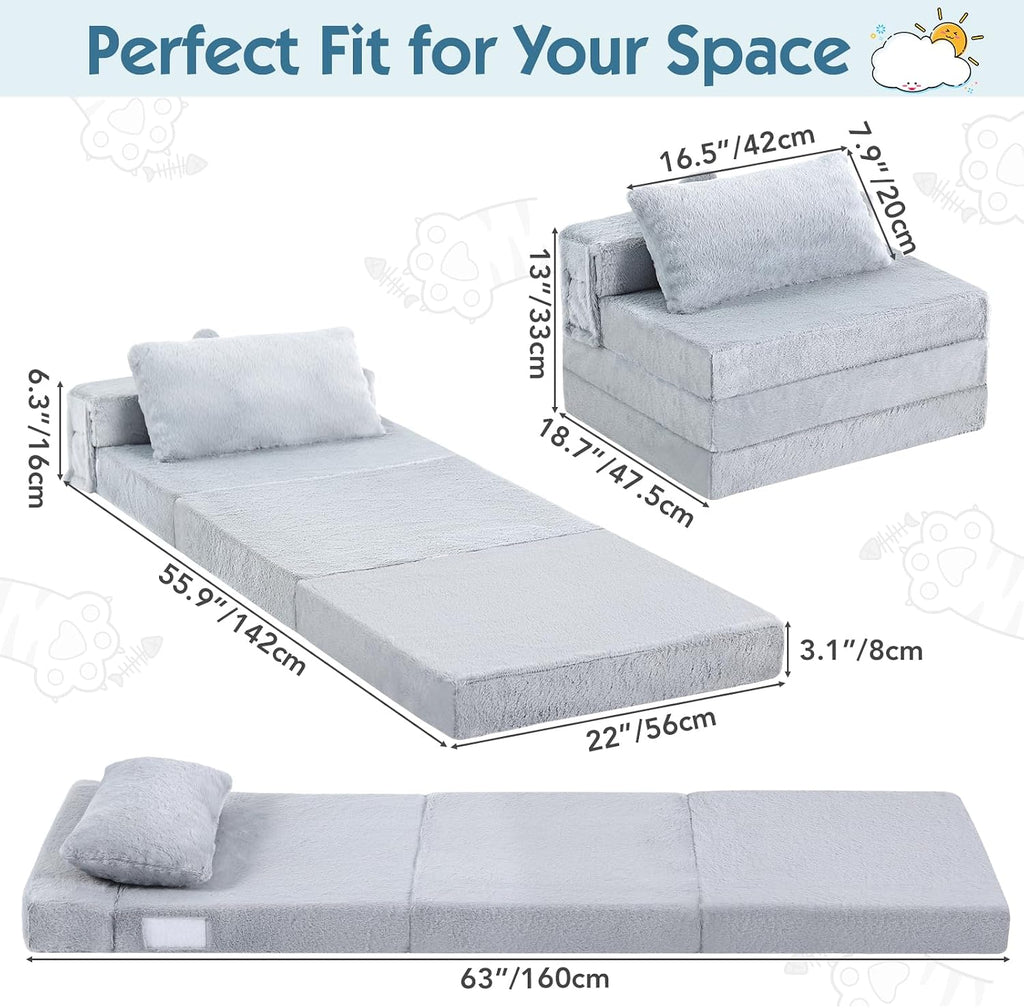 Kids Floor Mat, Trifold Futon Sofa, Portable Folding Play Mats for Playroom