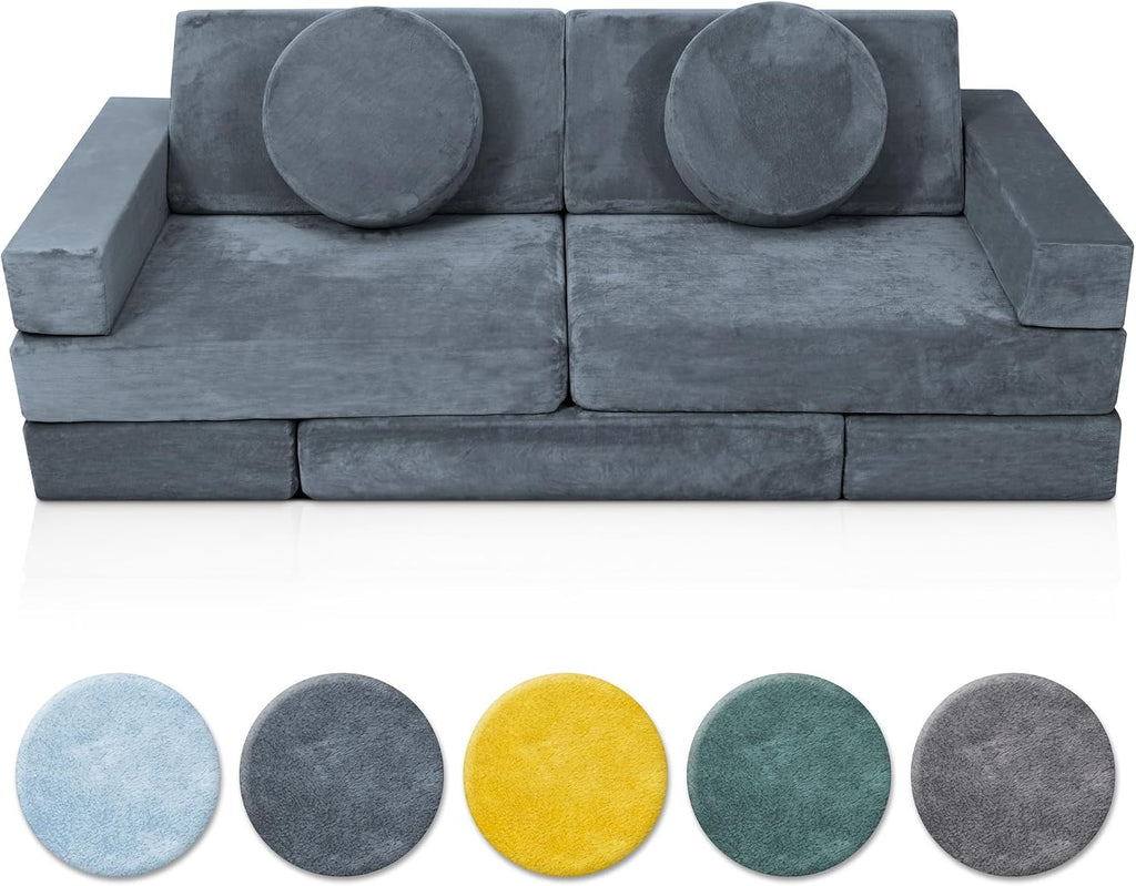 Lunix Replacement Cover for LX15 14pcs Modular Kids Couch, Washable Premium Velvet Fabric, Foam not Included - Stone Gray