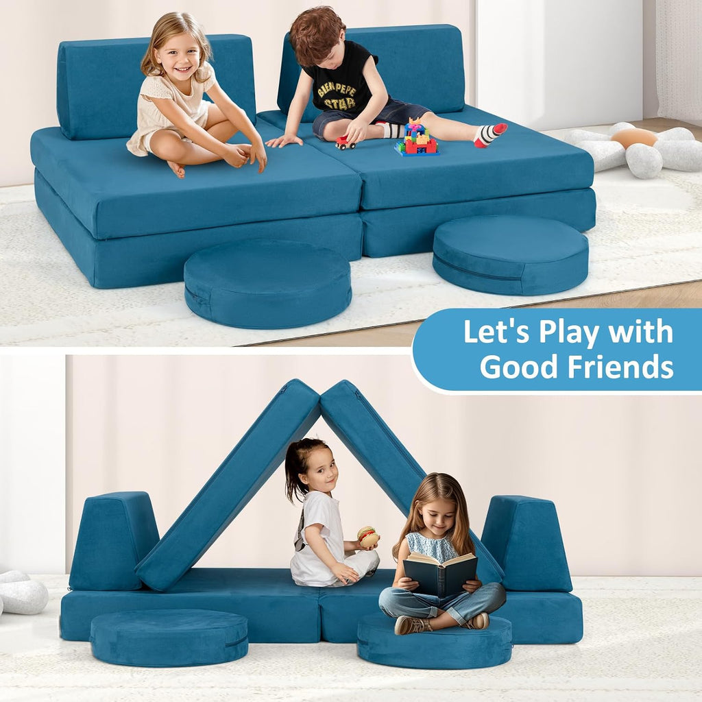 INFANS Modular Kids Play Couch, 6 PCS Toddler Creative Sectional Fort Building Sofa for Playroom, Bedroom, Children Convertible Soft Foam Furniture Playset and Floor Cushion for Boys and Girls