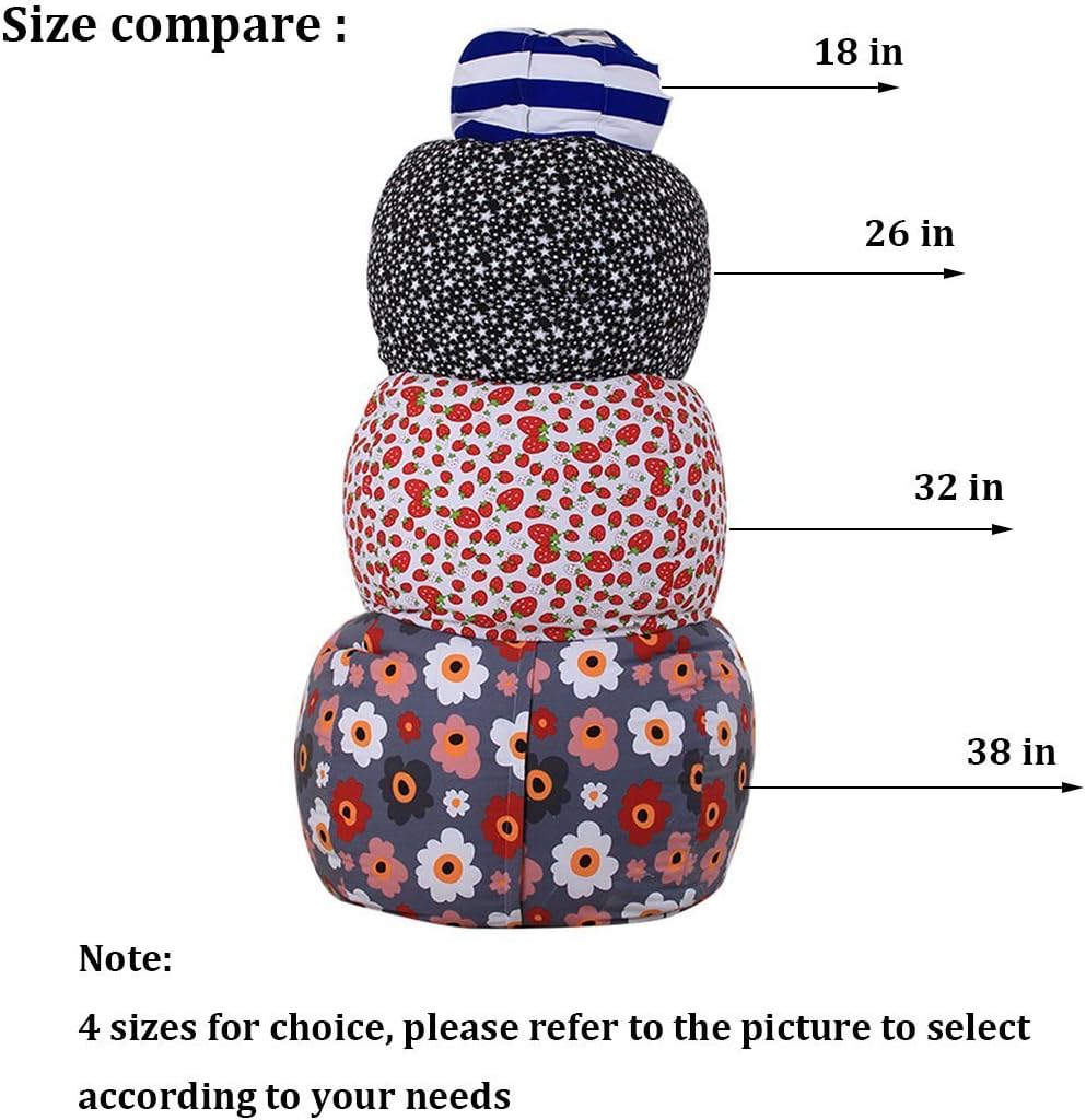 ELEOPTION Stuffed Animal Storage Bean Bag Chair Cover, Large Size 38inch Cotton Canvas Children Plush Toy Organizer Storage Bag Fill Fun Chair for Kids Room or Bedroom (Strawberry, 32in)