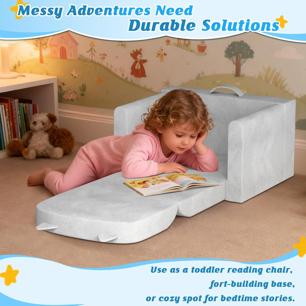 Kids Sofa Bed Ages 3+ with Washable Cover, Foldable Toddler Chair