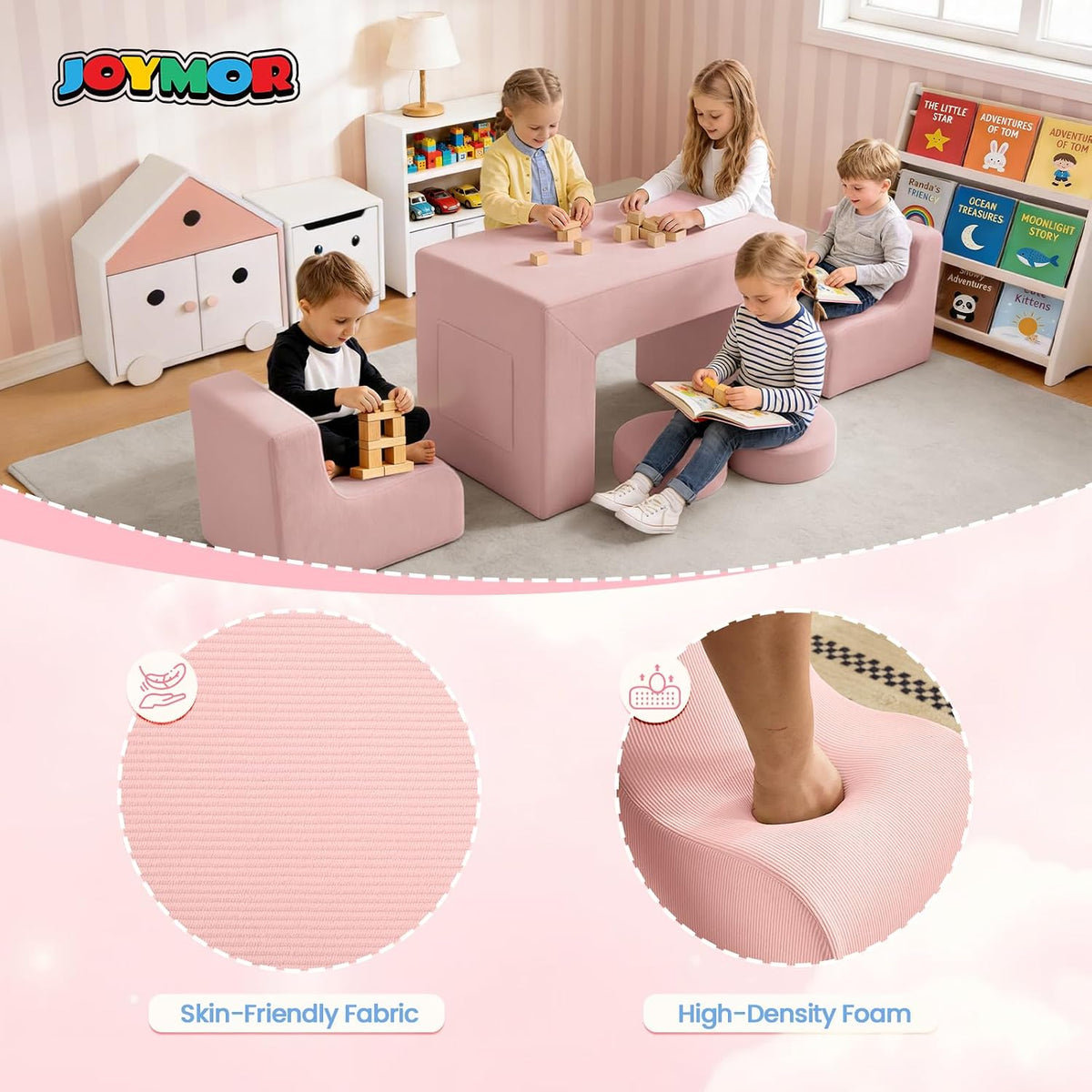 ONCLOUD Kids Corduroy Bean Bag Chair, Soft Foam Lounger for Kids Room & Playroom, Pink