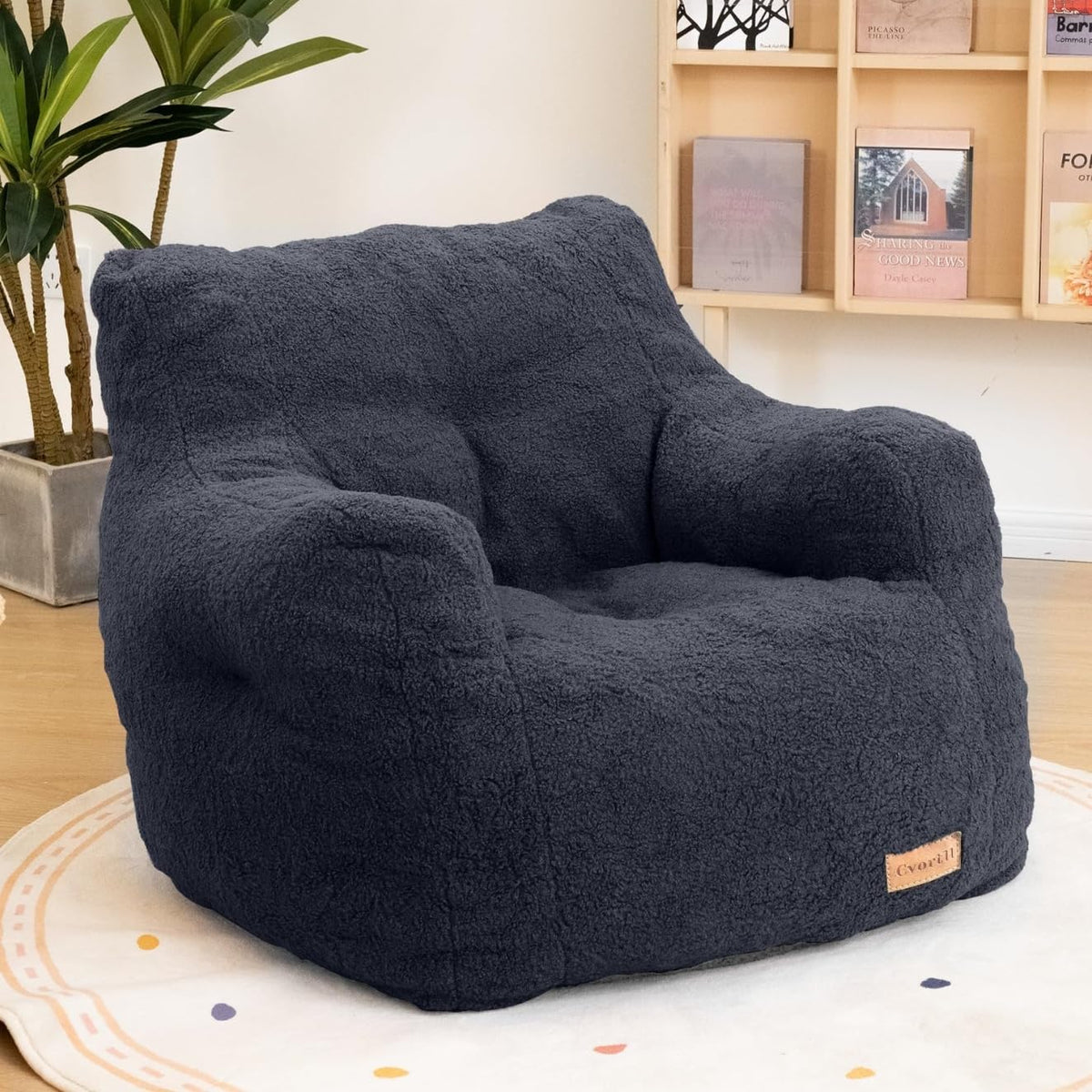 Cvortll Bean Bag Chair with Filler, Bean Bag Sofa with Tufted Soft Stuffed Filling, Fluffy and Lazy Sofa, Comfy Cozy BeanBag Chairs with Memory Foam for Dorm, Apartment, Living Room (White)