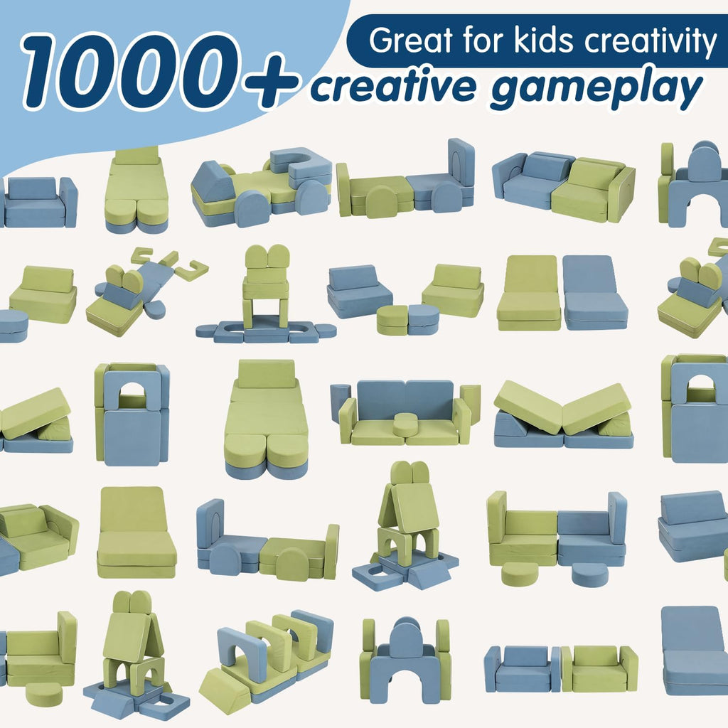 CAPAKIDS Kids Couch with 1000+ Building Options, Blue/Green
