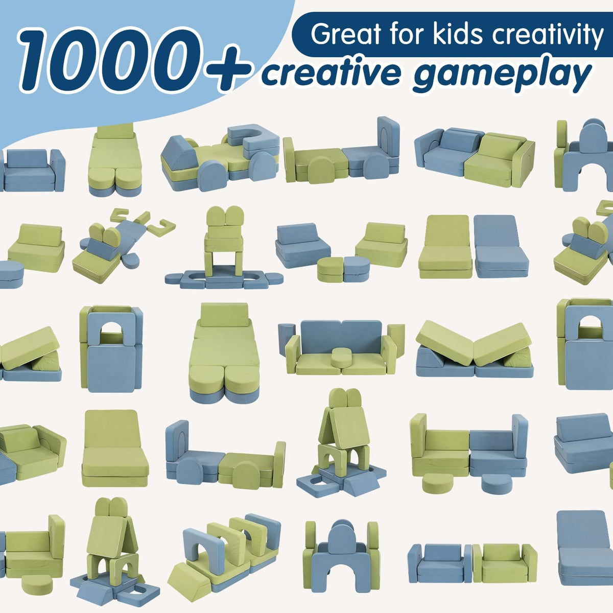 CAPAKIDS Kids Couch with 1000+ Building Options, Blue/Green