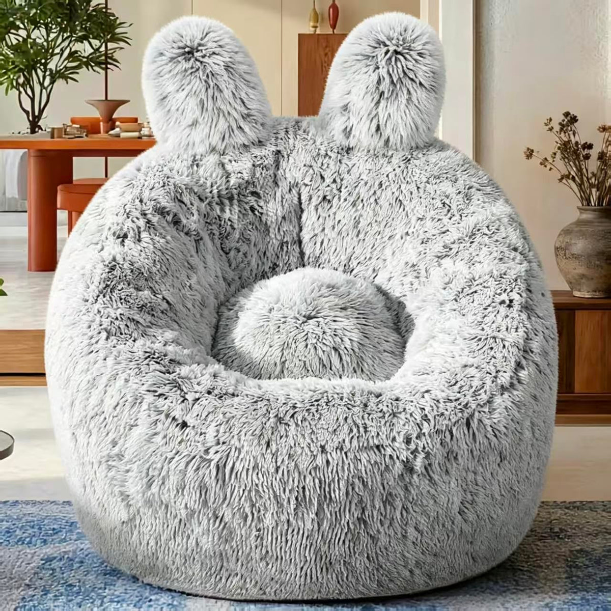 Plush Faux Fur Bean Bag Chairs, Memory Foam Filled Sofa Chair Shape Bean Bag for Adults/Teens/Kids, Ultra-Soft Lazy Sofa for Living Room Bedroom College Dorm, Grey