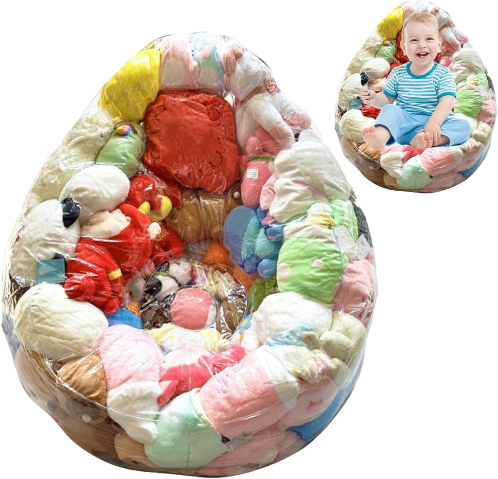 Stuffed Animal Bean Bag Storage PVC Clear Chair Extra Large Water Resistant Soft Toy Storage Kids Sofa for Organizing Sitting, 29.5x29.5x23.6in