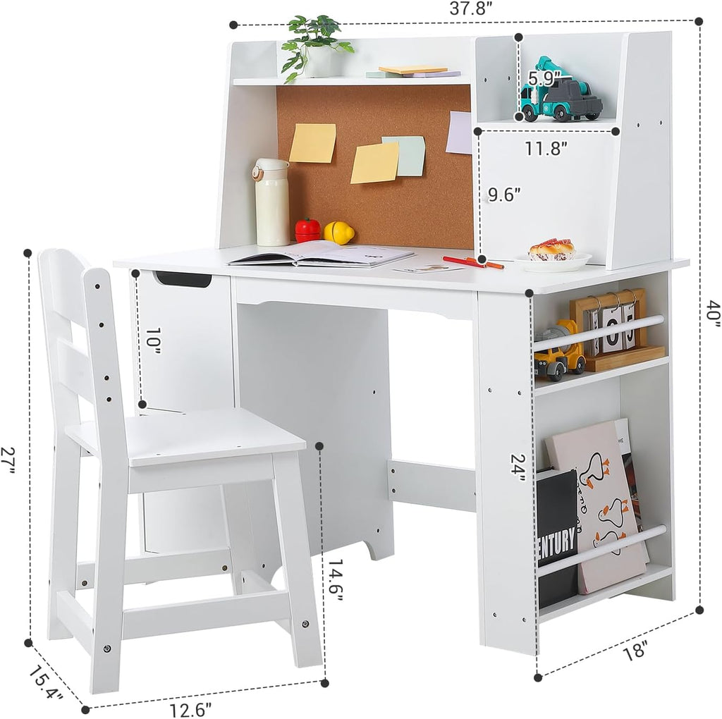 Garvee Kids Desk and Chair Set, Wooden Study Table for 3-8 Yrs