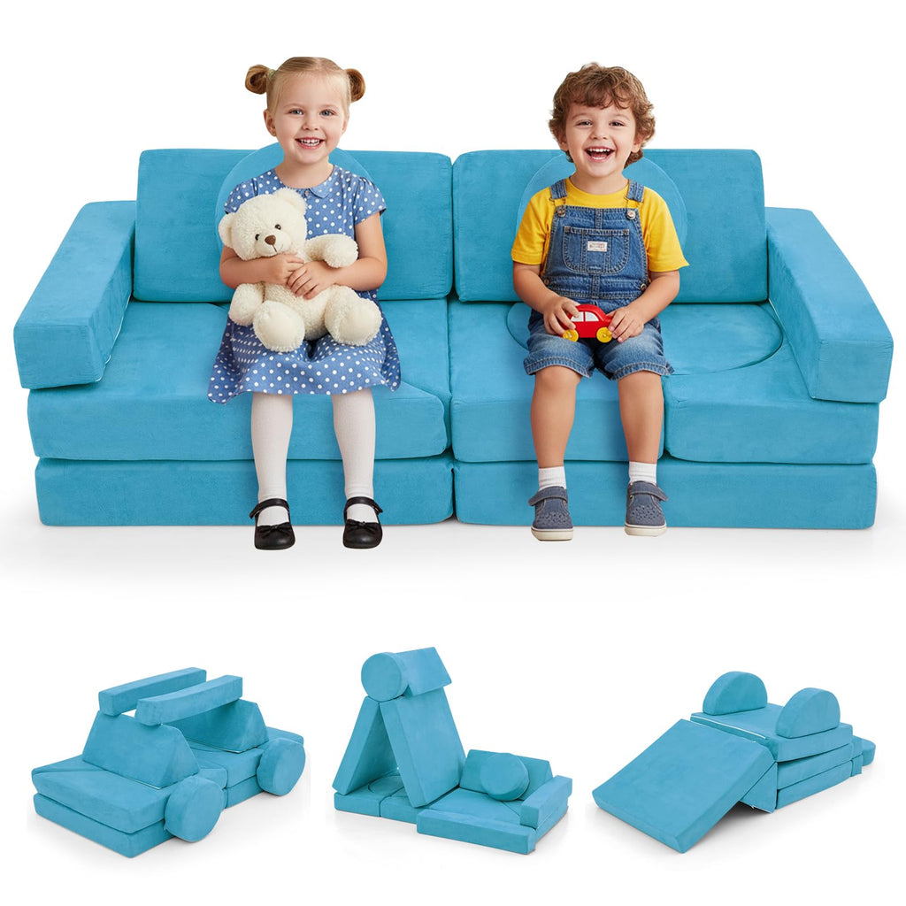 Costzon 14 PCS Modular Kids Play Couch, Child Sectional Sofa, Versatile Toddler Soft Building Blocks Sofa Playset for Playroom Bedroom, Convertible Foam and Floor Cushion for Boys Girls Gifts (Yellow)
