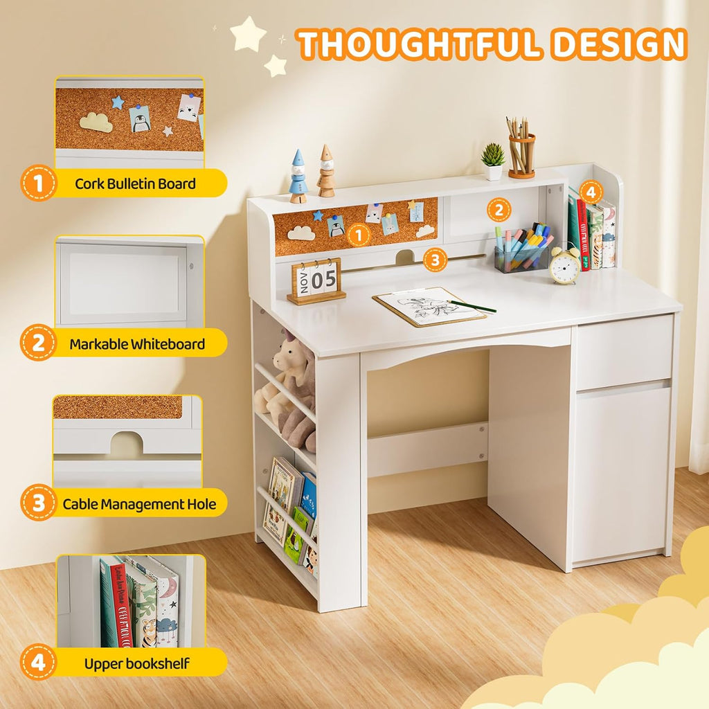 JOYMOR Kids Desk and Chair Set with Bookshelf & Storage Cabinet (Extra Large)