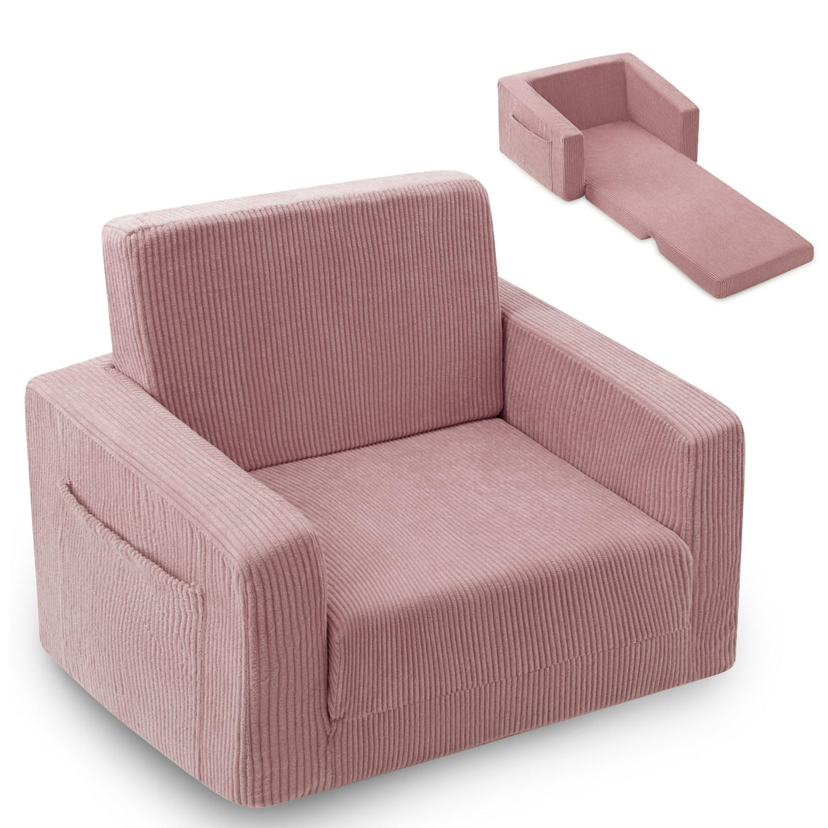 2-in-1 Kids Chair and Couch, Larger Cozy Corduroy Kids Sofa, Grey