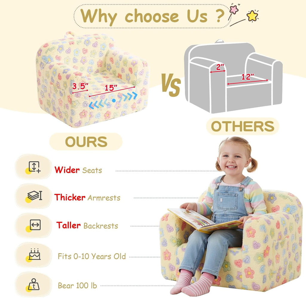 Tiita Kids Sofa, Childrens Couch with Carry Handle, Portable Toddler Foam Sofa Couch, Lightweight Kids Chair for Playroom, Dorm Room, Small Space, Flower
