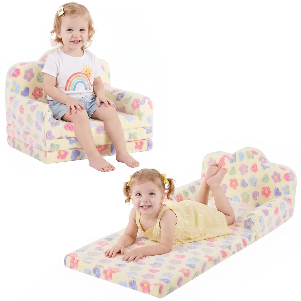Tiita Kids Sofa, Childrens Couch with Carry Handle, Portable Toddler Foam Sofa Couch, Glow in The Dark Nursery Kids Couch, Lightweight Kids Chair for Playroom, Dorm Room, Small Space, Flower