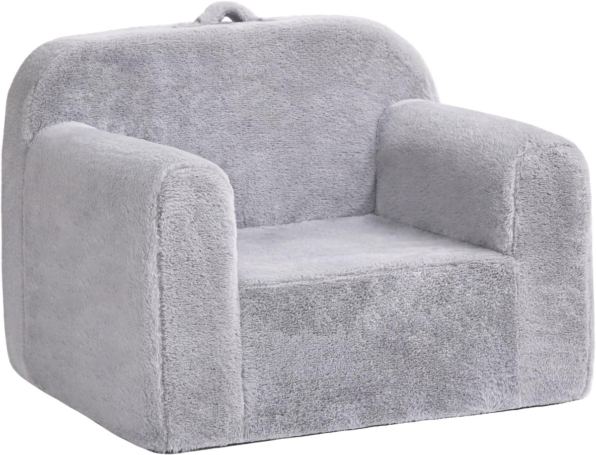 Kids Chair Plush Kids Couch, Comfy Kid Sofa Chair for Playroom, Convertible Child Couch for Playroom, Girls and Boys, Reading Chair for Kids Grey