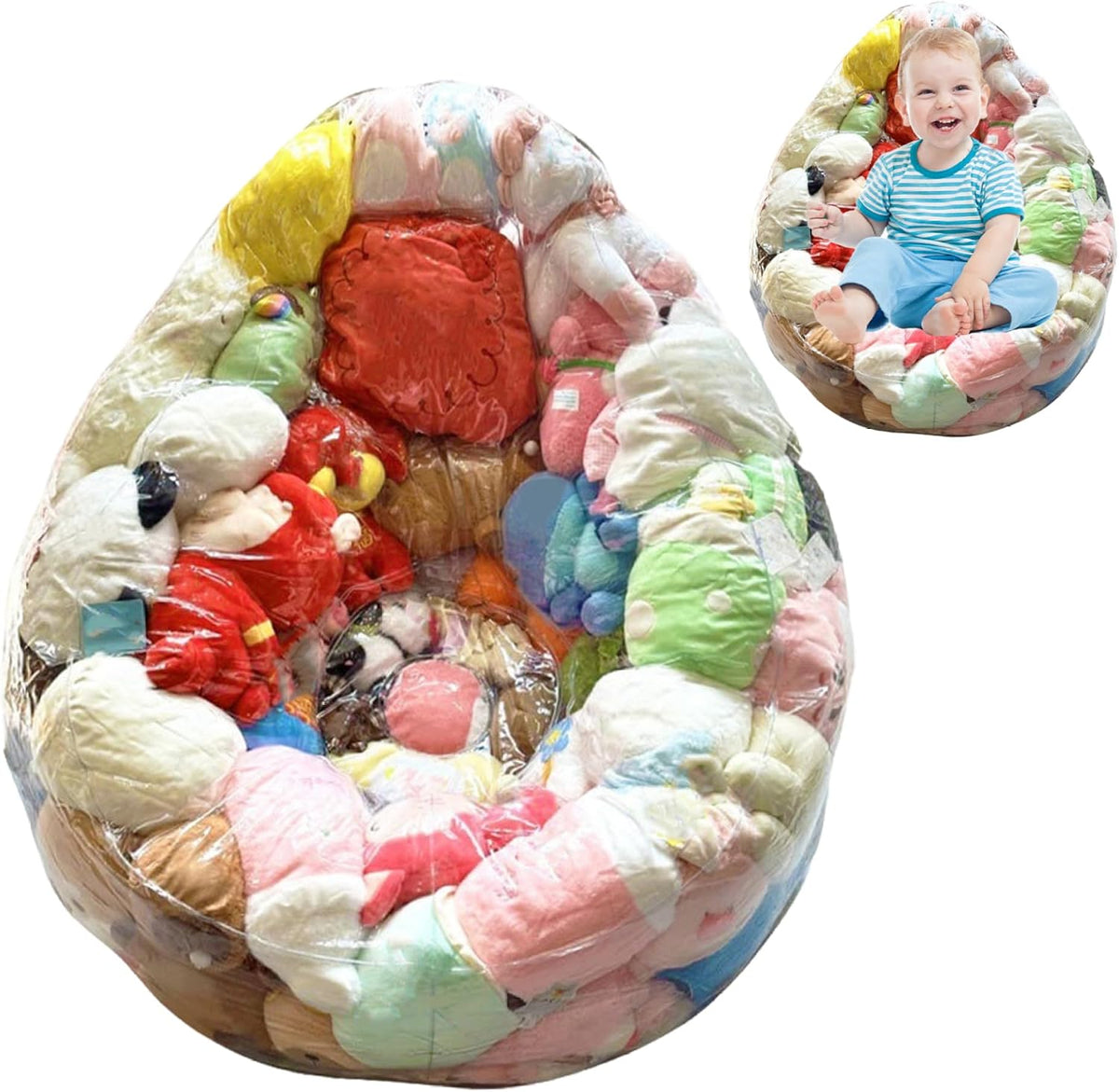 Stuffed Animal Bean Bag Storage PVC Clear Chair Extra Large Waterproof Soft Toy Storage Kids Sofa for Organizing Sitting, 29.5x29.5x23.6inBean Bag for Stuffed Animals