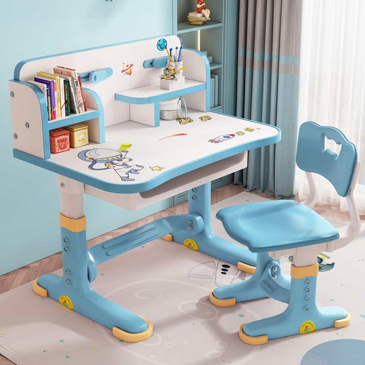 Kids Desk and Chair Set, Study Table and Chair, Desk for Kids, Children's Desks with Golden Distance Design, Homeschooling Writing Desk with Desktop for Boys and Girls (Pink 3)