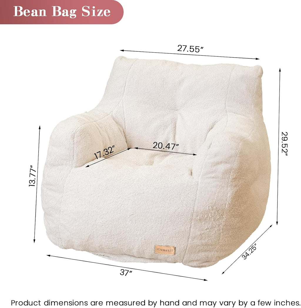 Cvortll Bean Bag Chair with Filler, Bean Bag Sofa with Tufted Soft Stuffed Filling, Fluffy and Lazy Sofa, Comfy Cozy BeanBag Chairs with Memory Foam for Dorm, Apartment, Living Room (White)