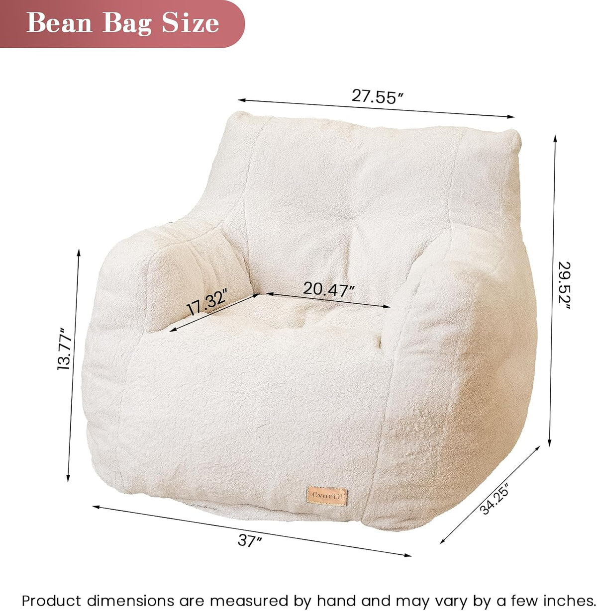 Cvortll Bean Bag Chair with Filler, Bean Bag Sofa with Tufted Soft Stuffed Filling, Fluffy and Lazy Sofa, Comfy Cozy BeanBag Chairs with Memory Foam for Dorm, Apartment, Living Room (White)