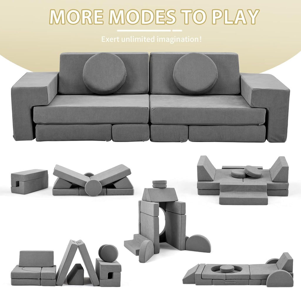 Karl home Kids Couch 14PCS, Modular Foam Toddler Sofa, Grey