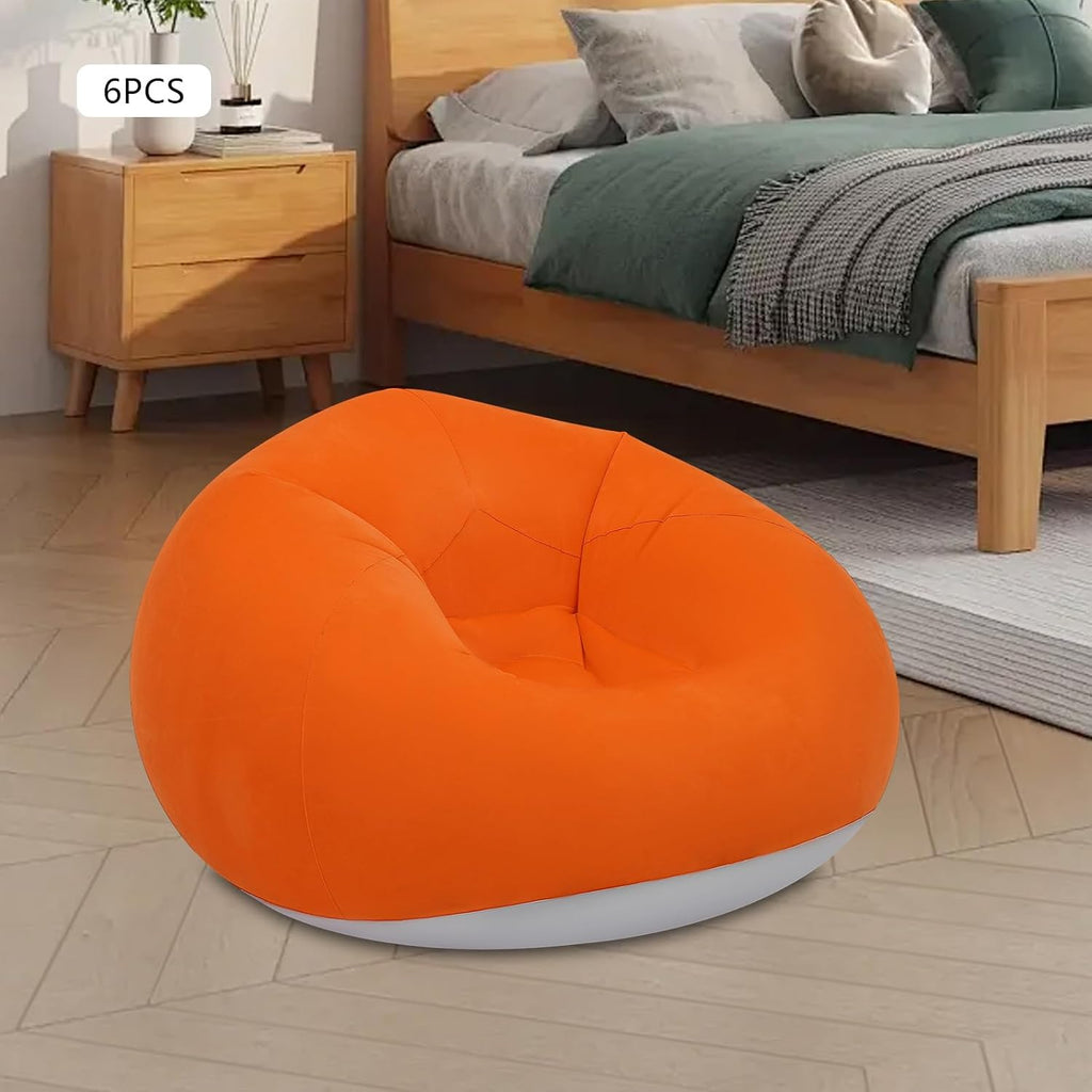 6 PCS Inflatable Chairs, Portable Inflatable Couch 330lbs Capacity Foldable Air Chairs Inflatables Deck Chair with Air Pump for Indoor Outdoor Camping (Orange)