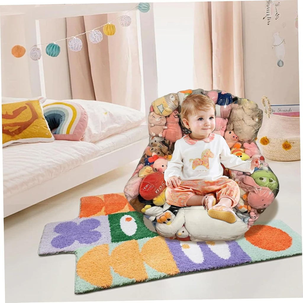 Bean Bag Stuffed Animal Storage Organizer Waterproof Clear PVC Bean Bag Chair with Zipper Stuffable for Kids Room Plush Toy Storage Toddler Seat and Playroom Organization