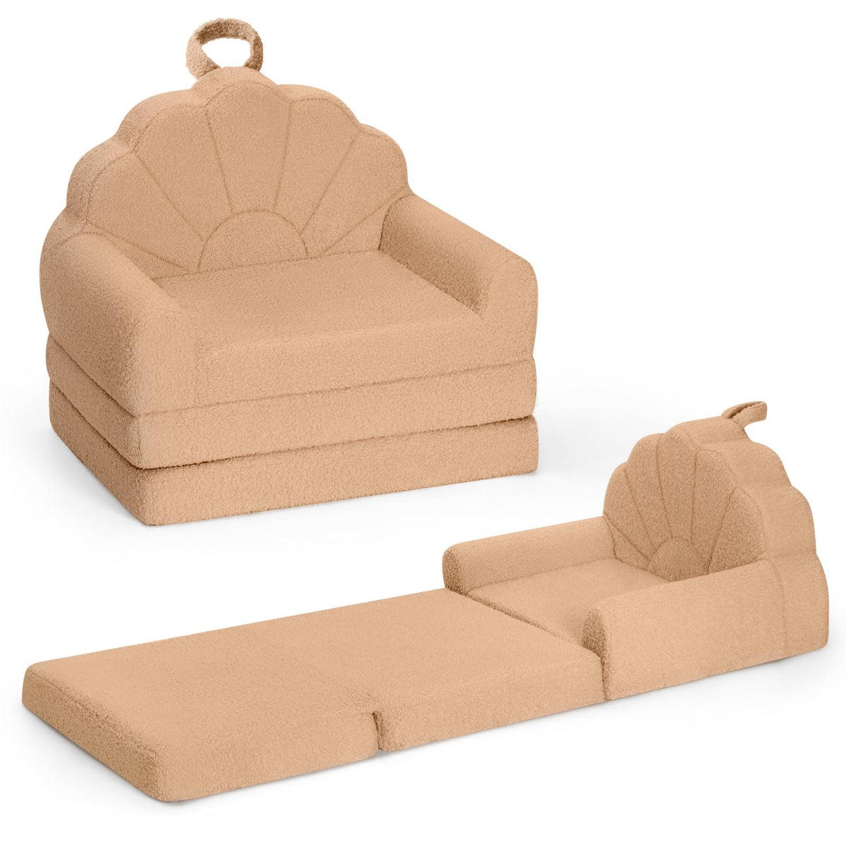 Airpanda Cozy Kids Couch and Chair, Fold Out Foam Sofa, Beige