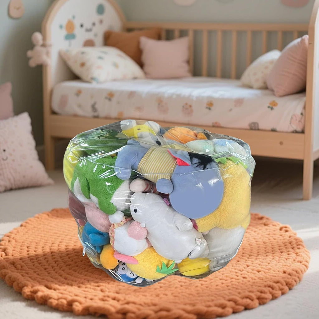 Bean Bag Stuffed Animal Storage Waterproof PVC Clear Bean Bag with Zipper Stuffable for Kids Toddler Chair Toy Storage and Room Organization