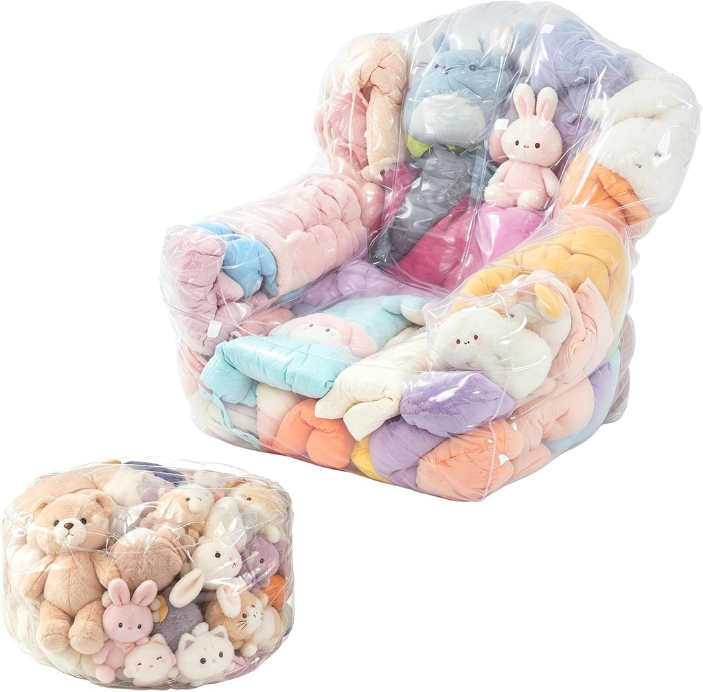 2 Pack Clear Stuffed Animal Storage Chair, Bean Bag Chair Covers
