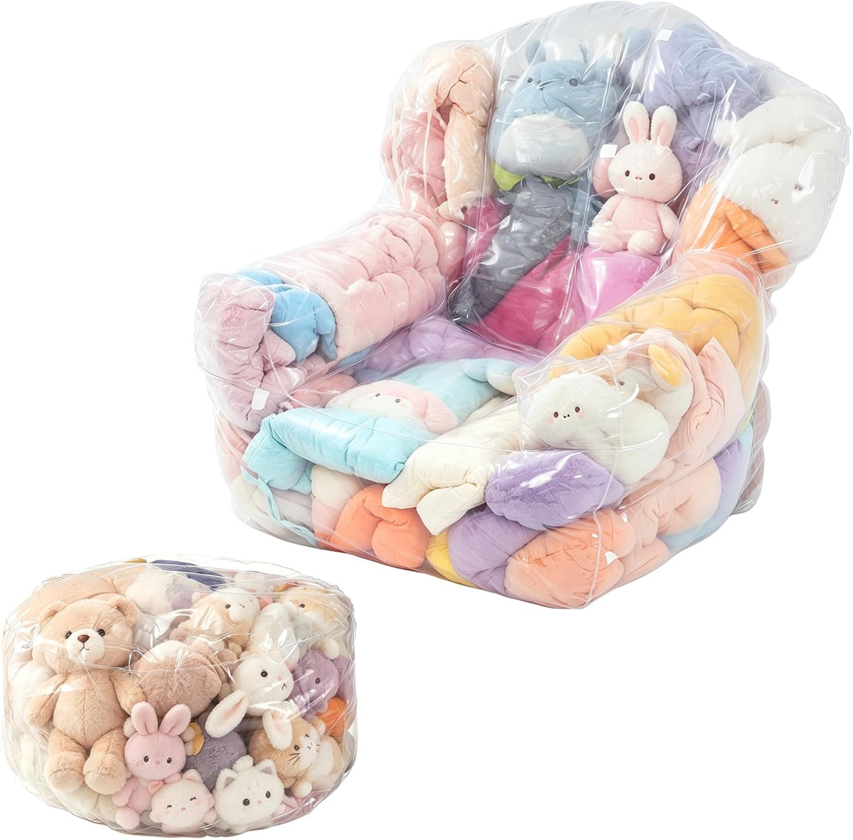 2 Pack Clear Stuffed Animal Storage Chair, Bean Bag Chair Covers