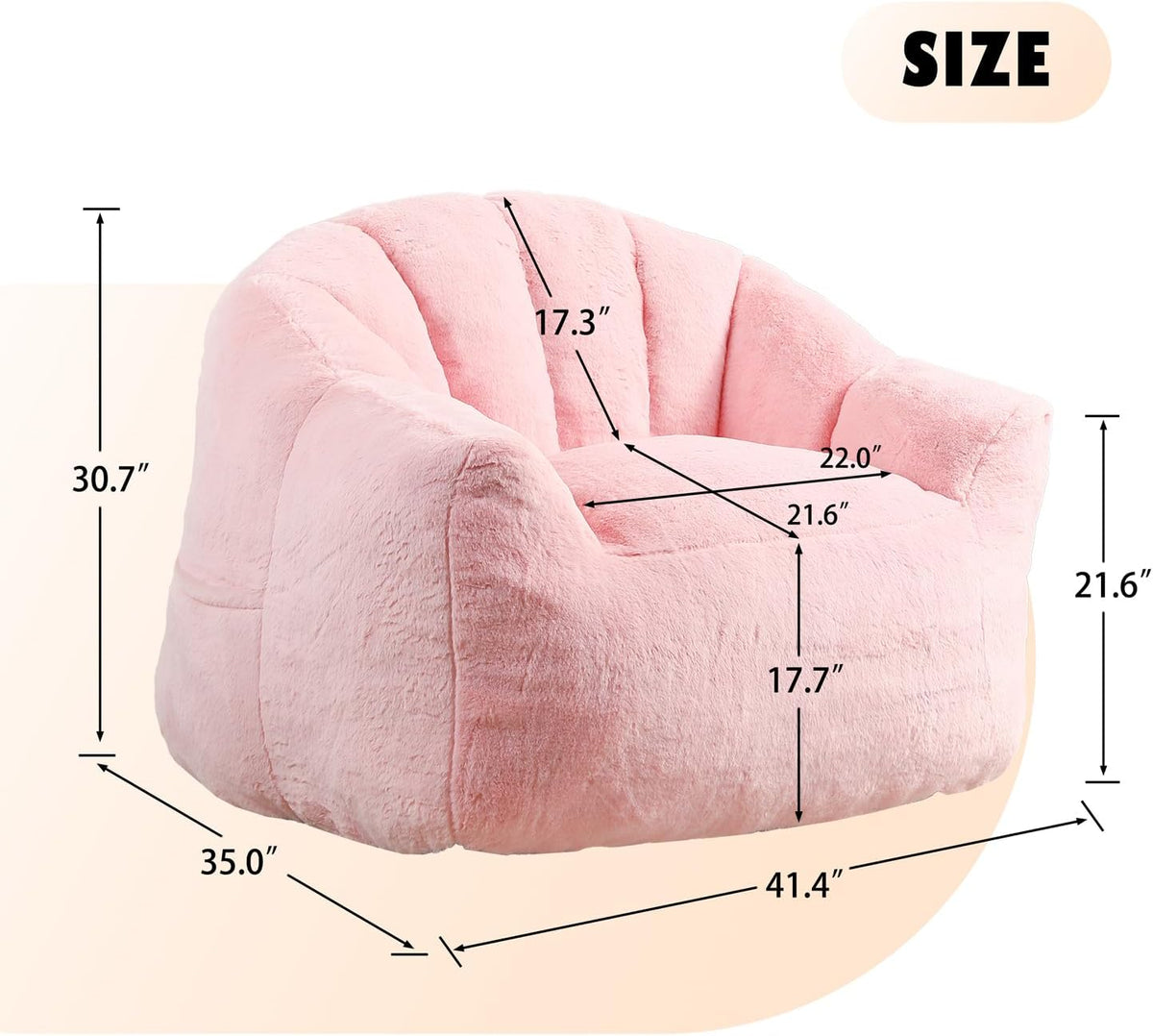 Bean Bag Chair with Arms for Adults - Furry Lazy Sofa, Armrests Stuffed High-Density Foam Filler Chair, Small Cozy Reading in Bedroom Living Room and Dorms (Pink)