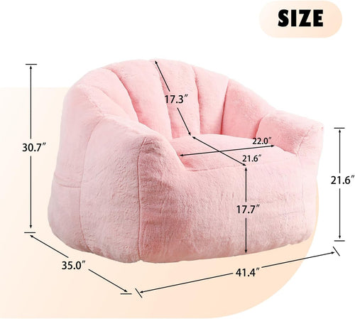 Bean Bag Chair with Arms for Adults - Furry Lazy Sofa, Armrests Stuffed High-Density Foam Filler Chair, Small Cozy Reading in Bedroom Living Room and Dorms (Pink)