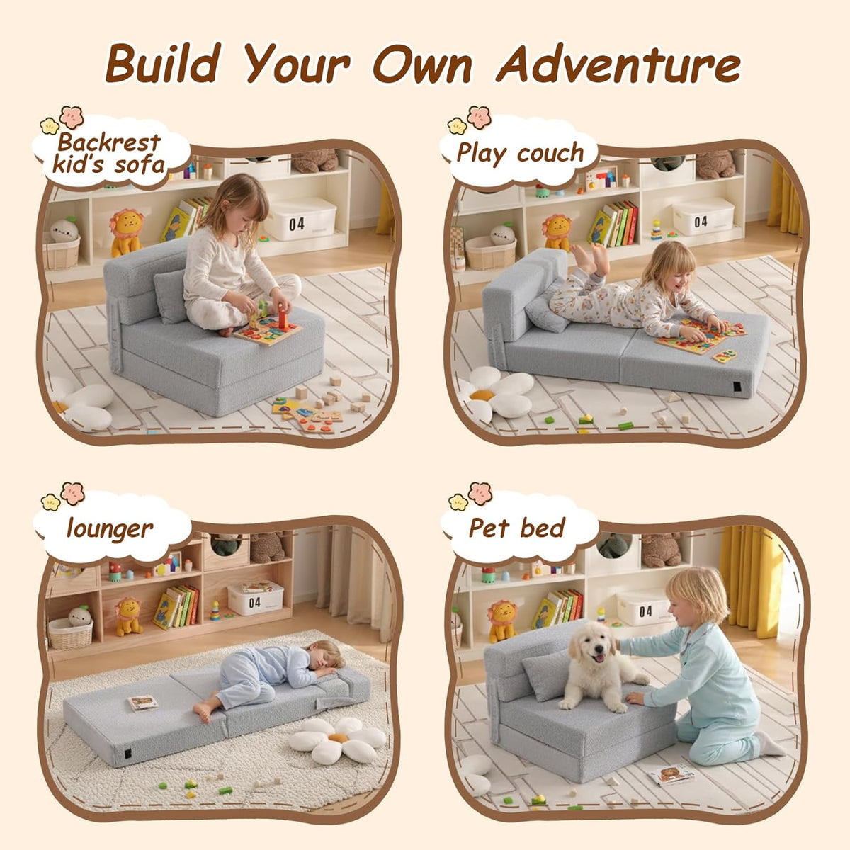 Foldable Sofa for Kids with Pillow, Washable Folding Floor Mat for Child
