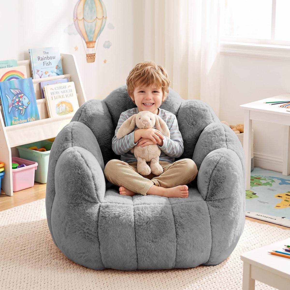 Kids Bean Bag Chair, Comfy Bean Bag Sofa with Handle for Boys Girls, Green
