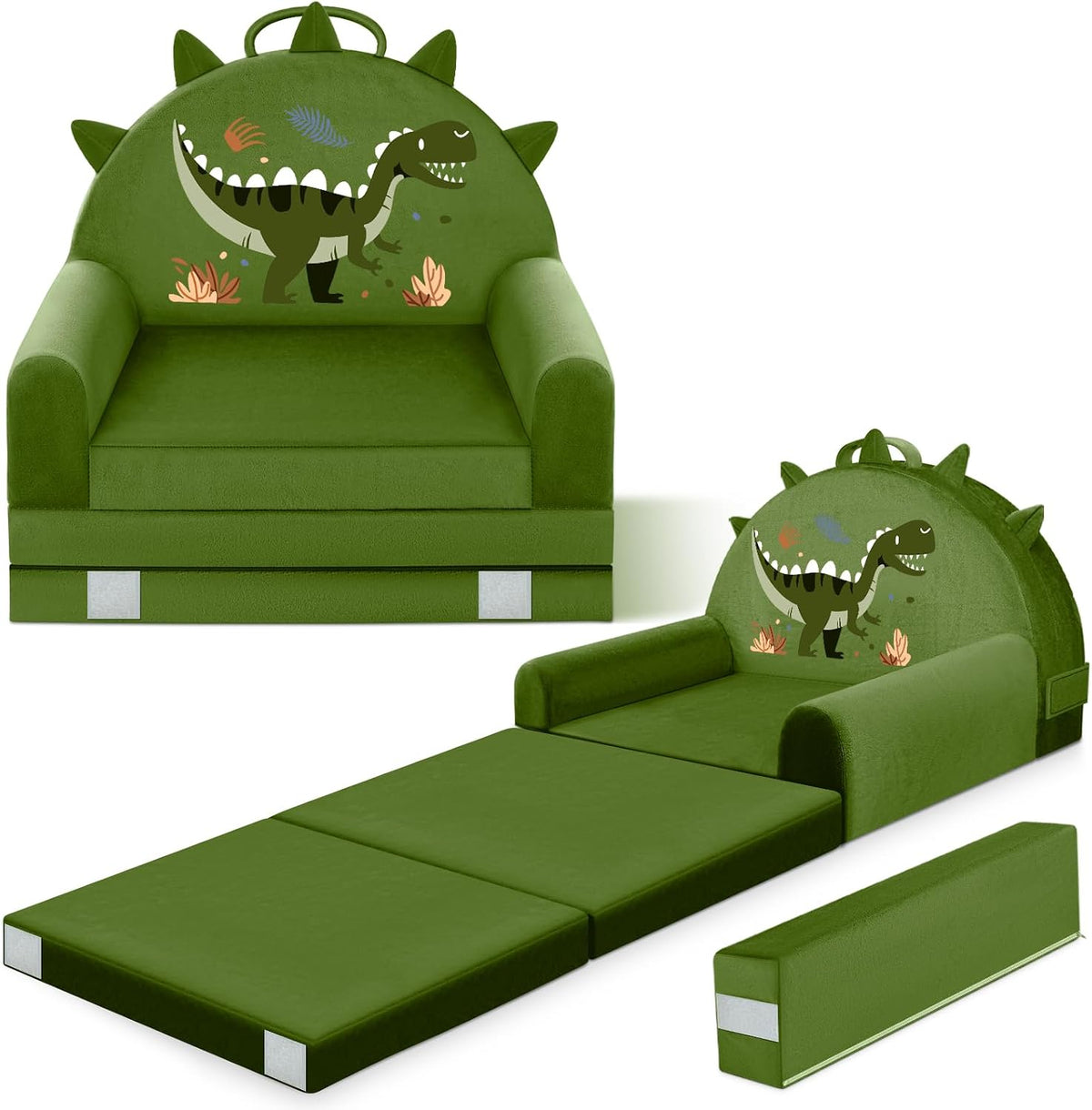 Dinosaur Kids Sofa Bed Ages 3+ with Washable Cover, Foldable Toddler Chair