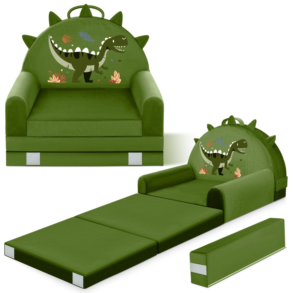 Dinosaur Kids Sofa Bed Ages 3+ with Washable Cover, Foldable Toddler Chair