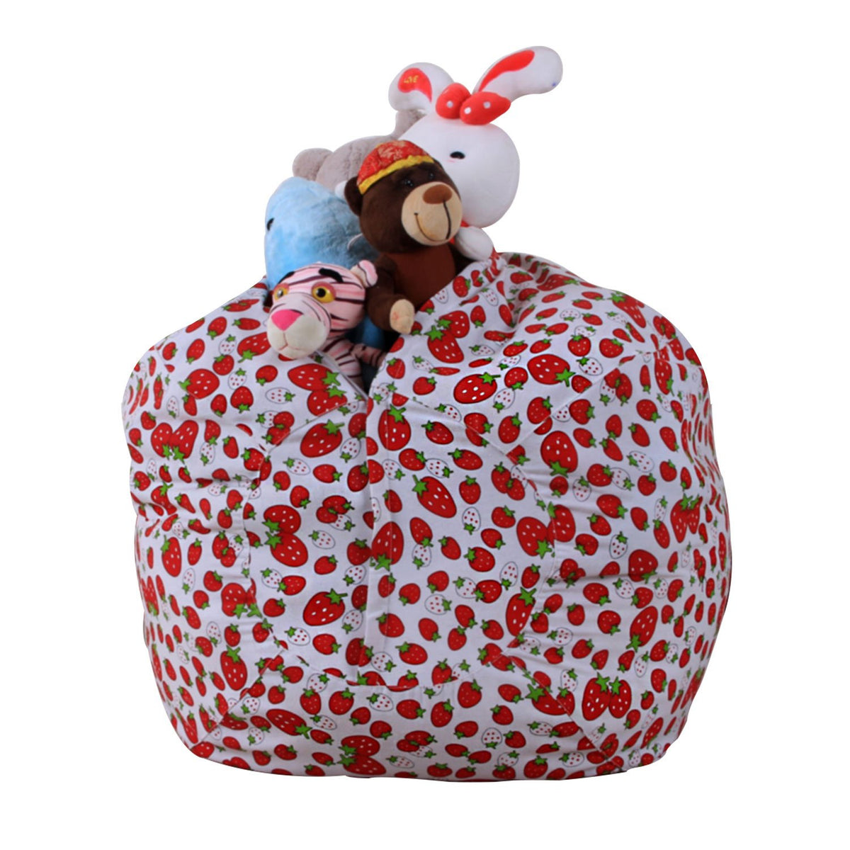 ELEOPTION Stuffed Animal Storage Bean Bag Chair Cover, Large Size 38inch Cotton Canvas Children Plush Toy Organizer Storage Bag Fill Fun Chair for Kids Room or Bedroom (Strawberry, 32in)