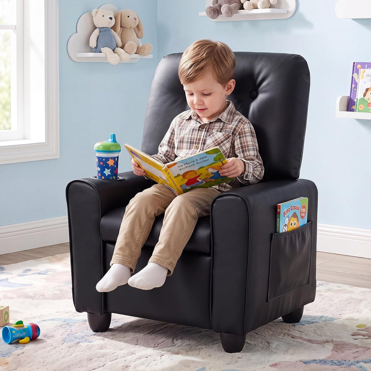 HONEY JOY Kids Recliner Chair, PU Leather Toddler Sofa for Ages 3+