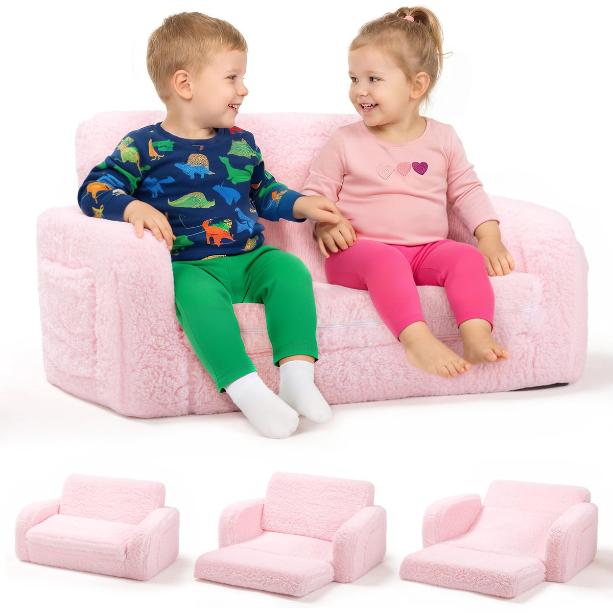 little dove 3-in-1 Extra Wide Convertible Kids Couch, Flip Open Kid Sofa, Machine-Washable Kid Couch for Girls, Kids Sofa for Fun Playtime, Gray