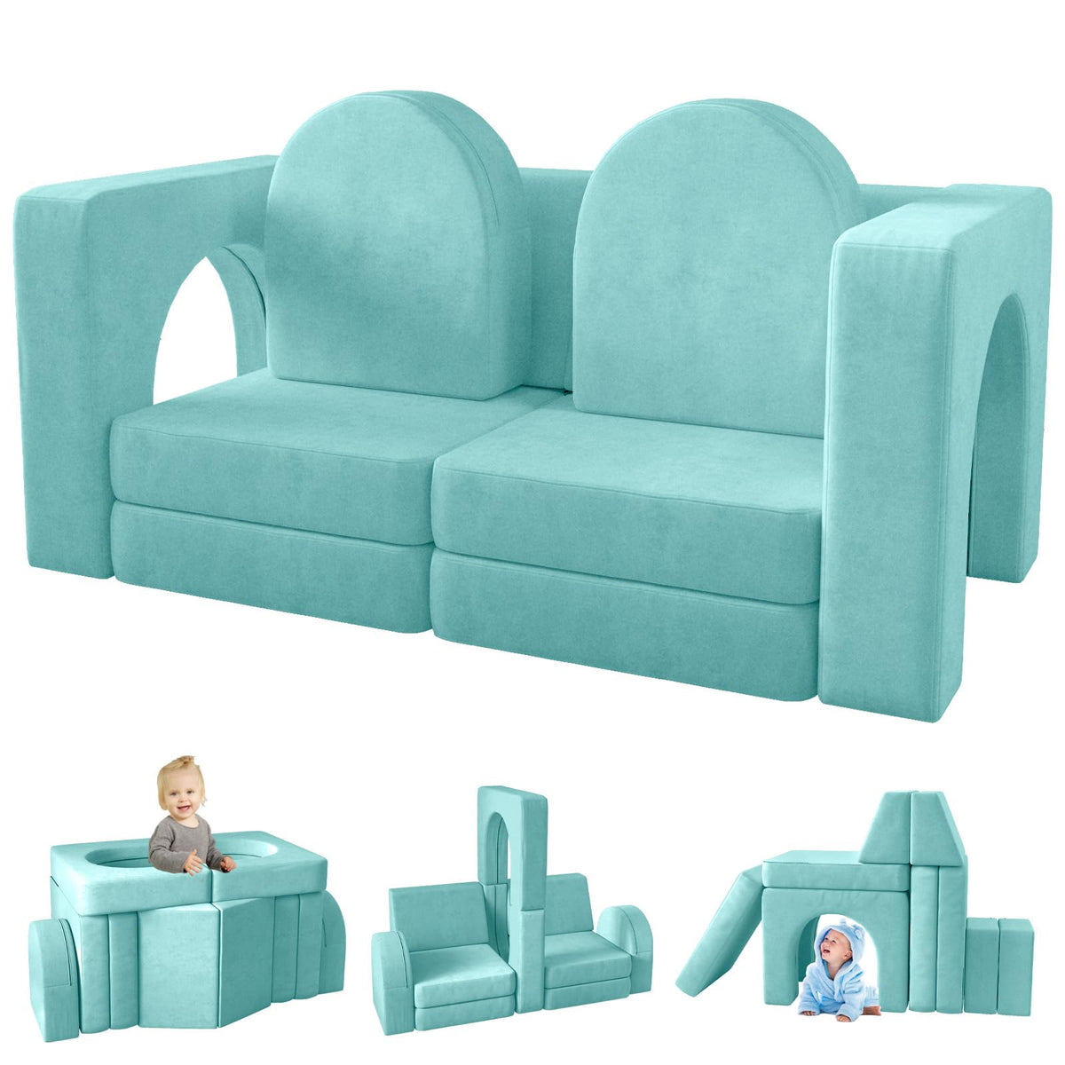 wanan Kids Couch 10PCS, Modular Kids Play Couch for Playroom Bedroom, 10 in 1 Multifunctional Kid Sofa for Playing, Creativing, Sleeping, Indoor Toddler Couches for Boys and Girls(Grey)