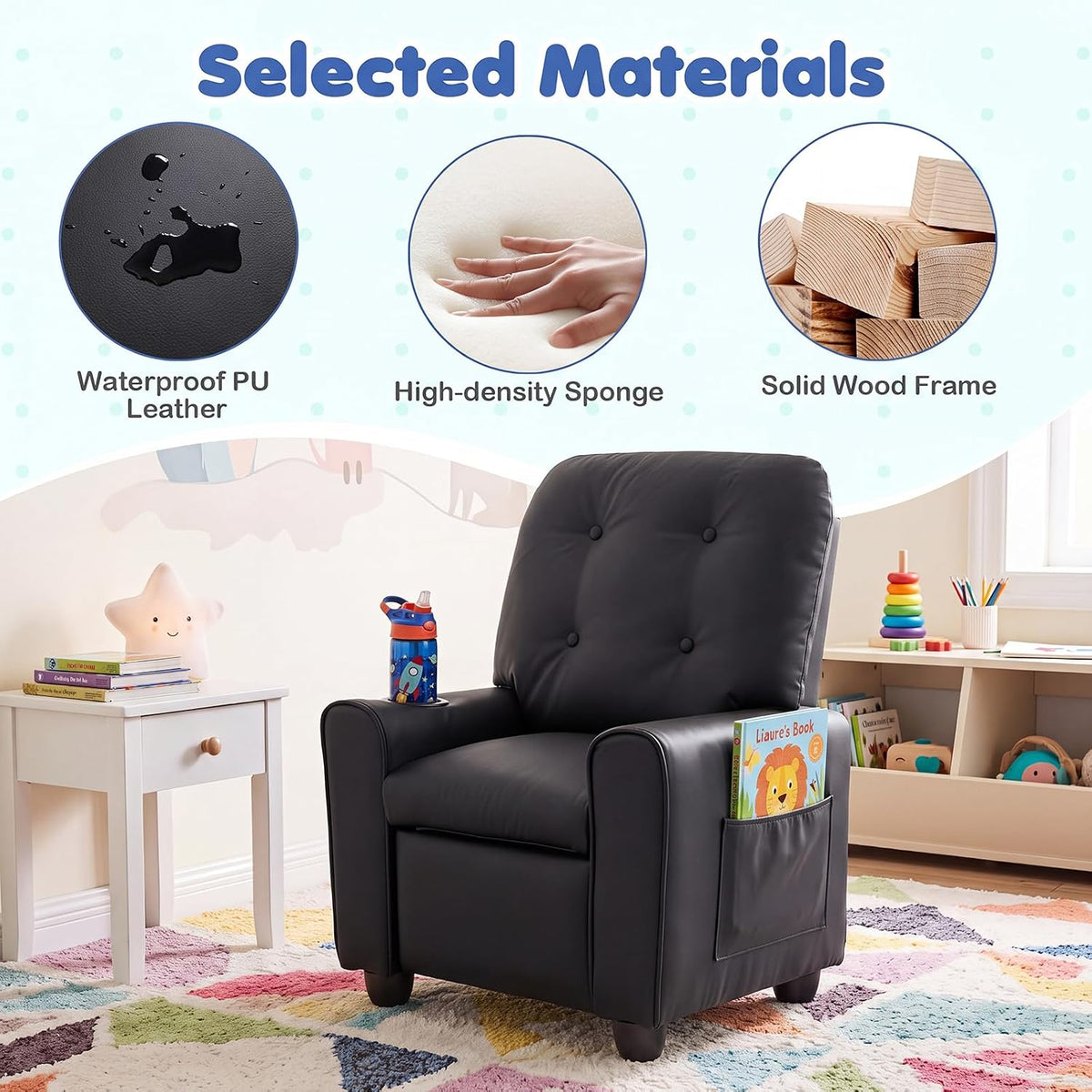 HONEY JOY Kids Recliner Chair, PU Leather Toddler Sofa for Ages 3+