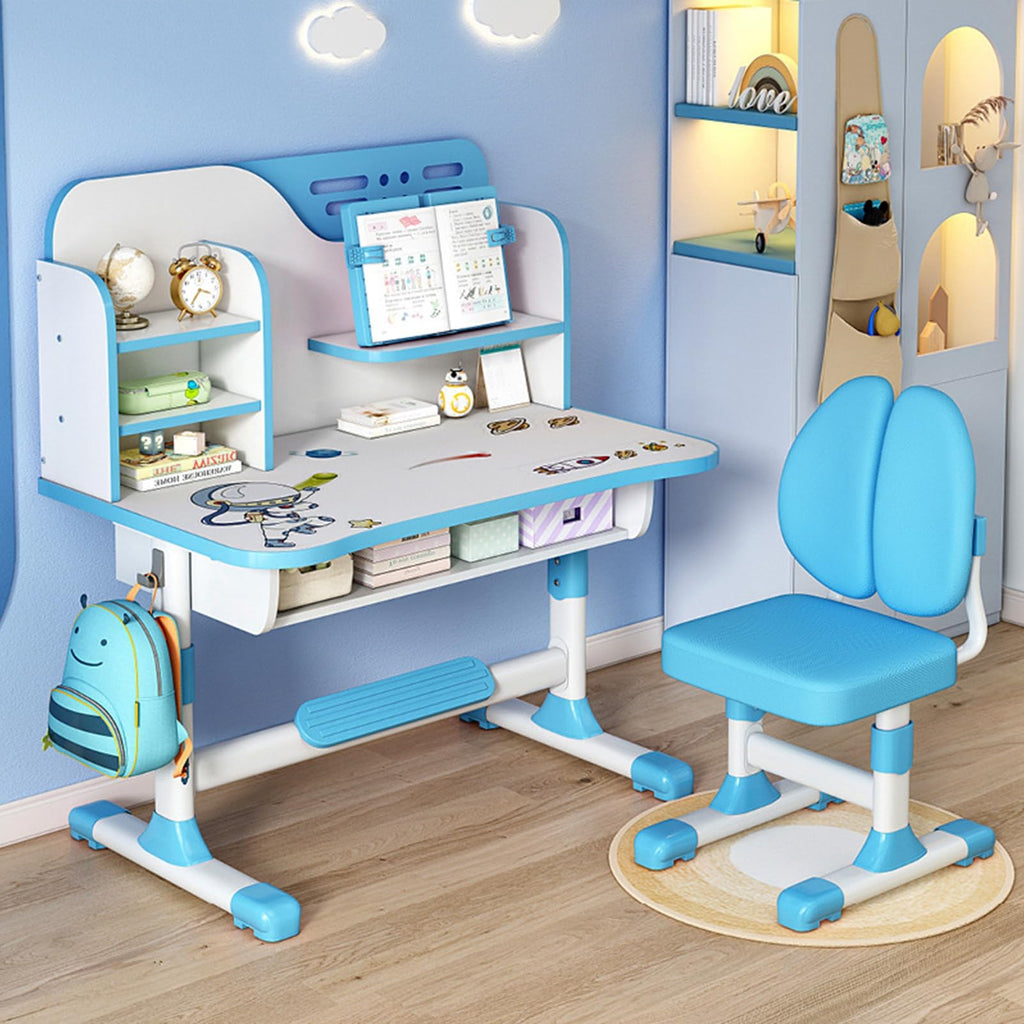 Talent Star Kids Desk and Chair Set,Adjustable Girls School Writing Study Table,Ergonomic Desk Chair with Large Writing Board Pull Out Drawer Book Stand (Pink & Blue) (Pink)