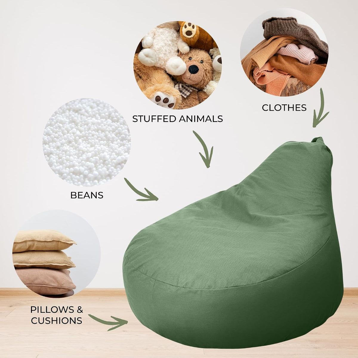 ZICOTO Stuffed Animal Storage Bean Bag Chair Cover for Kids - Cover Only