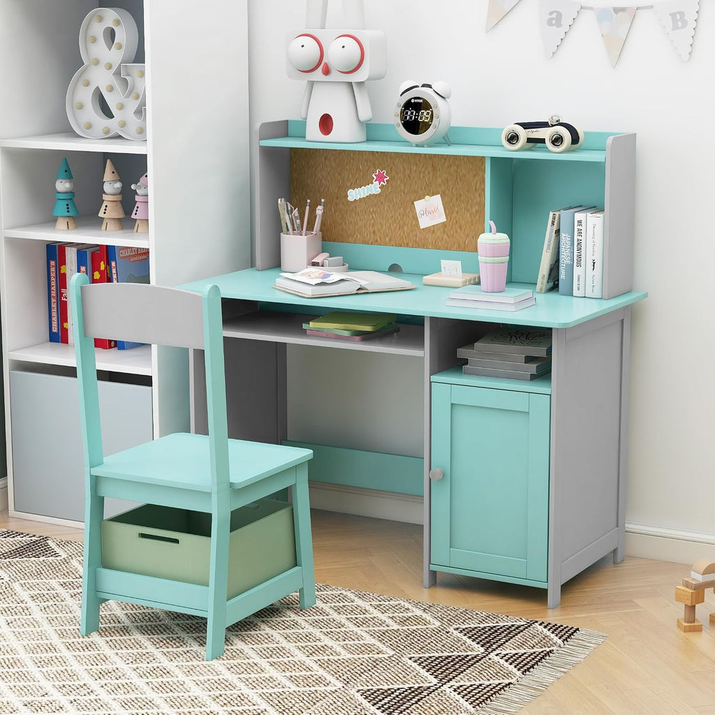 TaoHFE Blue Kids Desk and Chair Set, Kid Desk Chair with Storage and Shelf