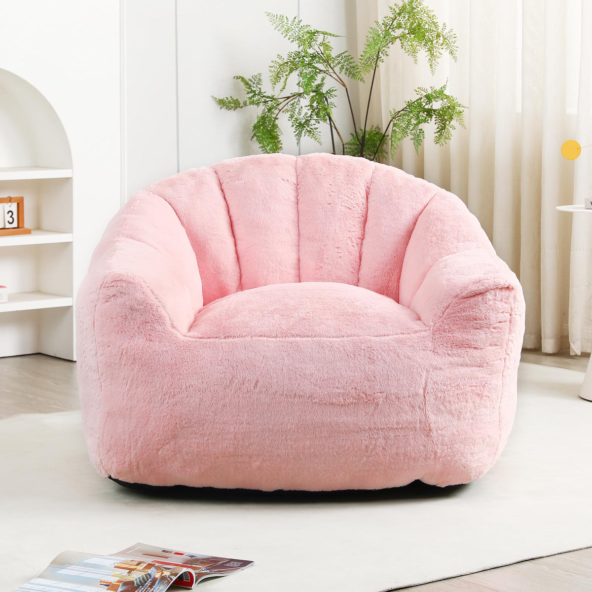 White Big Bean Bag Chairs for Adults Kids with Armrests, Faux Fur Bean Bag Chairs for Teens, Oversized Lazy Bean Bags Sofa Fluffy Floor Lounge Chair, Large Bean Bag Couch for Bedroom
