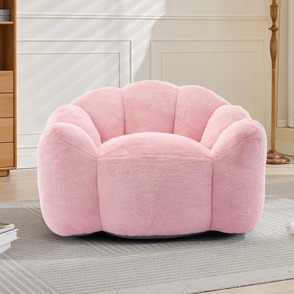 Pink Bean Bag Chair for Adults, Comfy Giant Beanbag Sofa with Armrests, Faux Fur Lotus Shaped Chairs for Kids, Boneless Floor Couch for Living Room, Bedroom, Apartment, No Assembly (Pink)