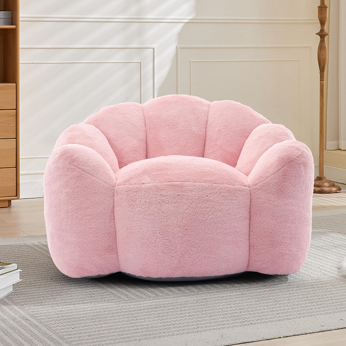 Pink Compression Bean Bag Chair for Adults, Comfy Flowers Beanbag Chairs with Curved Backrest, Soft Floor Singe Sofa with Pull Ring, No Assembly Required (Pink)