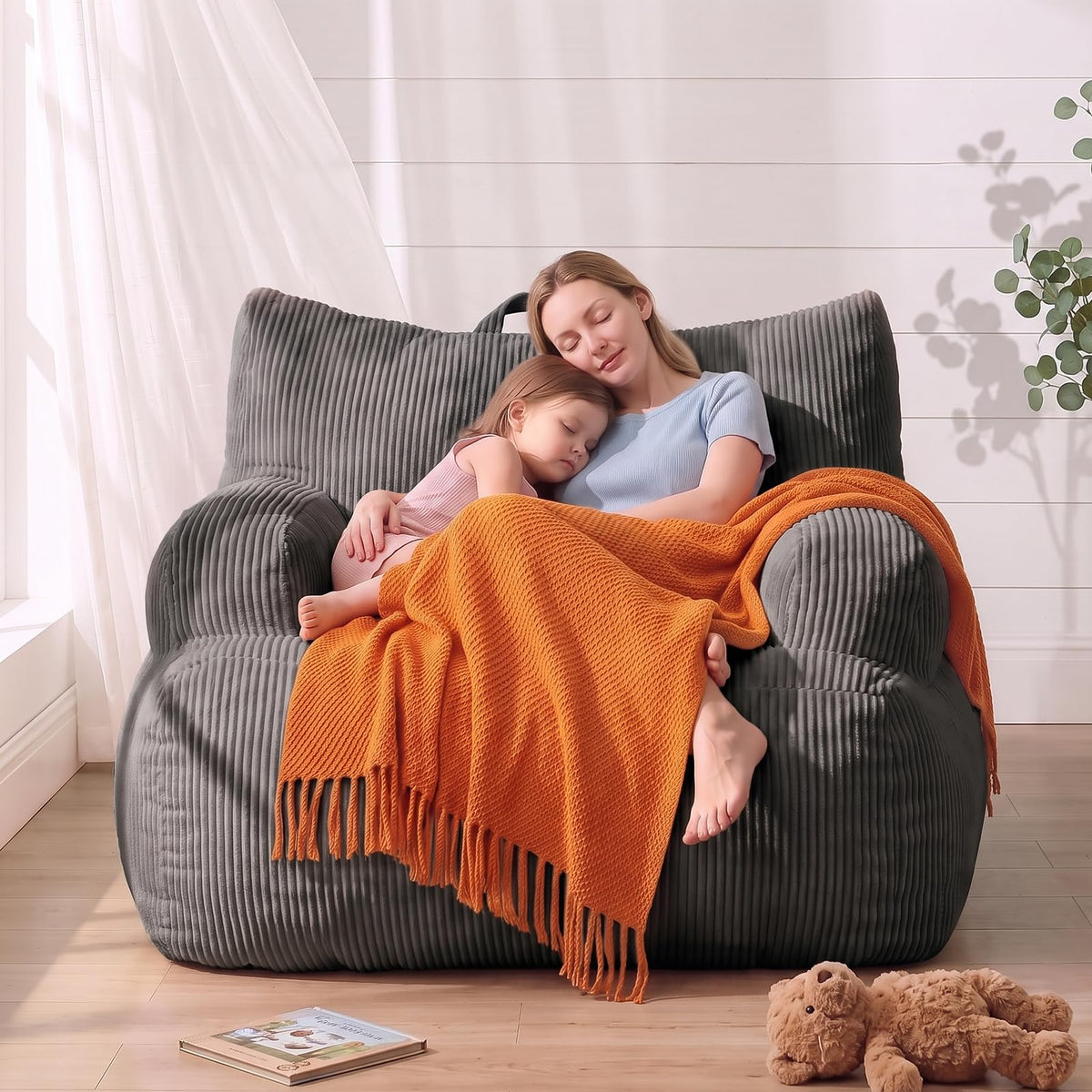 Bean Bag Chairs for Kids, Comfy Bean Bag Sofa for Boys & Girls, Beige