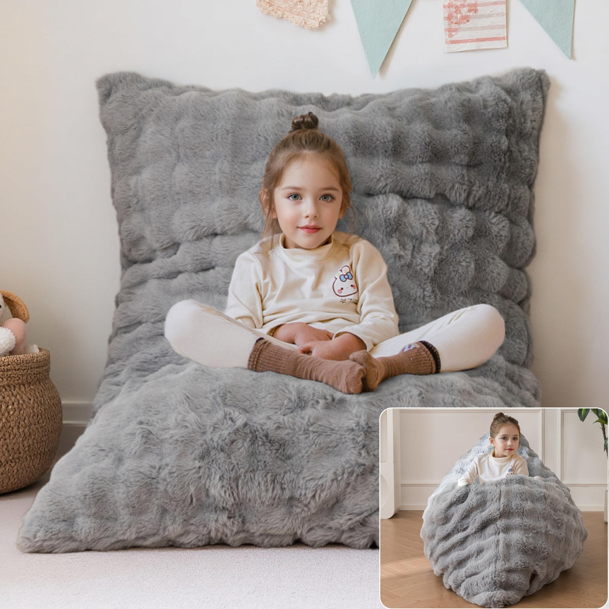 MAXYOYO 3 in 1 Kids Bean Bag Chair, Comfy Floor Sofa with Removed Cover