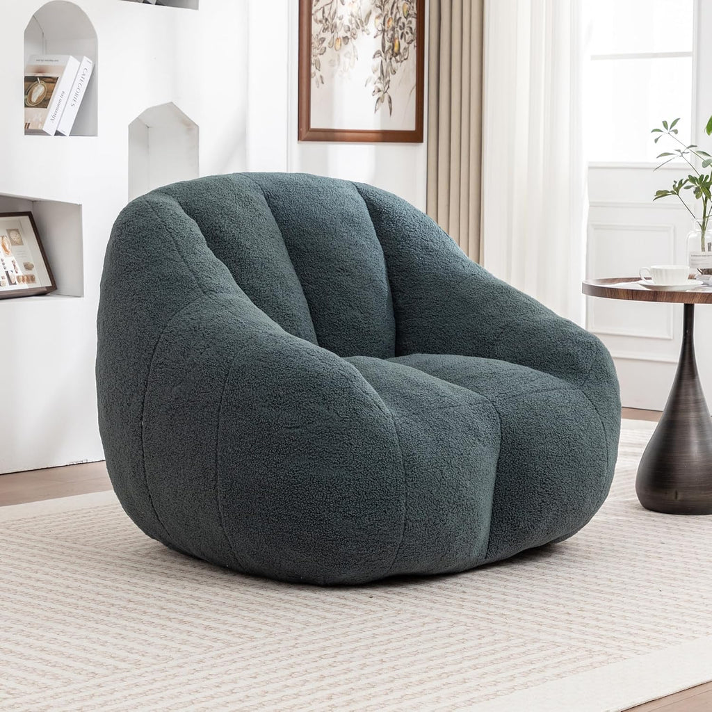 Bean Bag Chair - Plush Teddy Faux Fur, 46" Green
