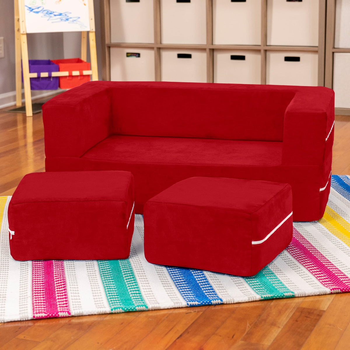 Jaxx Zipline Kids Modular Loveseat & Ottomans/Fold Out Lounger, Platinum